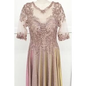 Chicas J006 Missy Maxi Dress Long Sleeve Gown Women Medium Rose Gold Pockets NWT